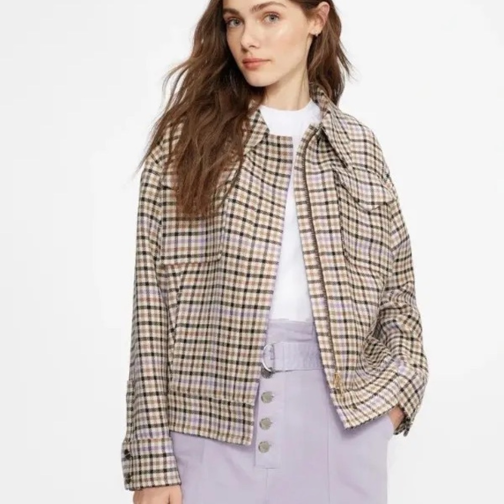 Ted Baker Brown, White and Purple Plaid Utility Jacket